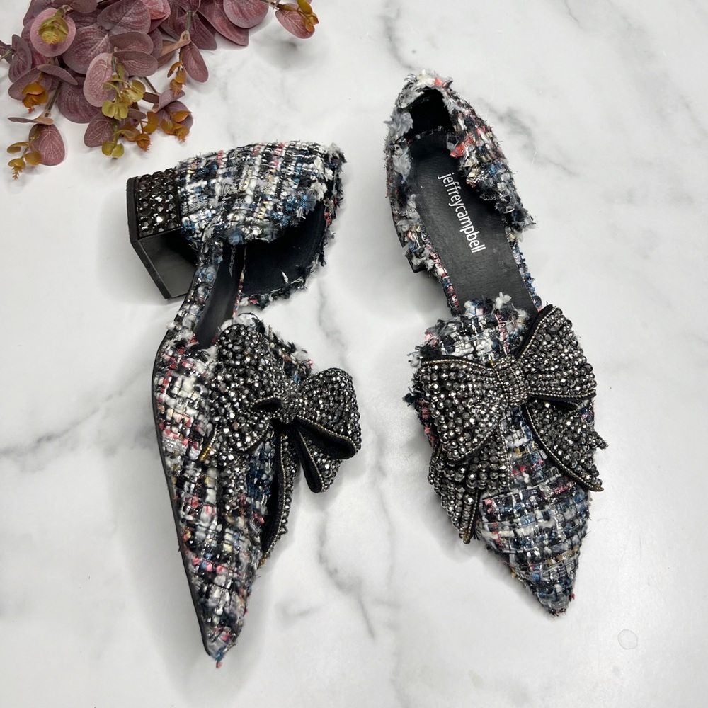 Jeffrey Campbell Valenti Mixed Media Bow Loafer Block Heel - Picture 5 of 11